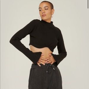 Nasty Gal Ribbed Curved Hem Long Sleeve Crop Top